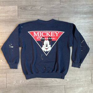 Vtg 90s Disney Mickey Mouse Navy Sweatshirt Distressed Mickey Unlimited Size L